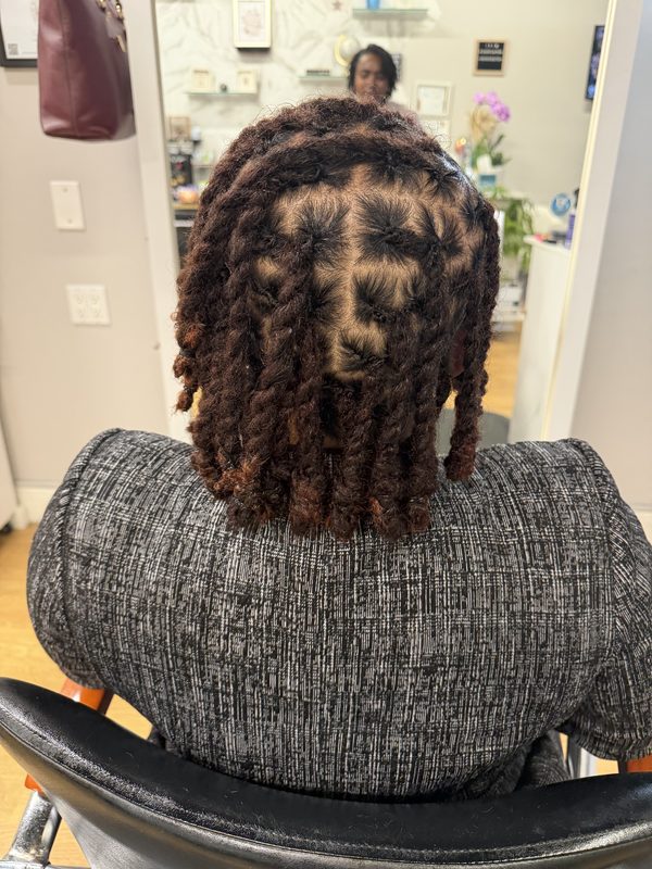 Auburn locs, back view