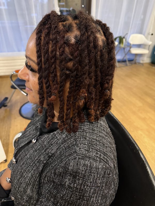 Auburn twisted locs, profile